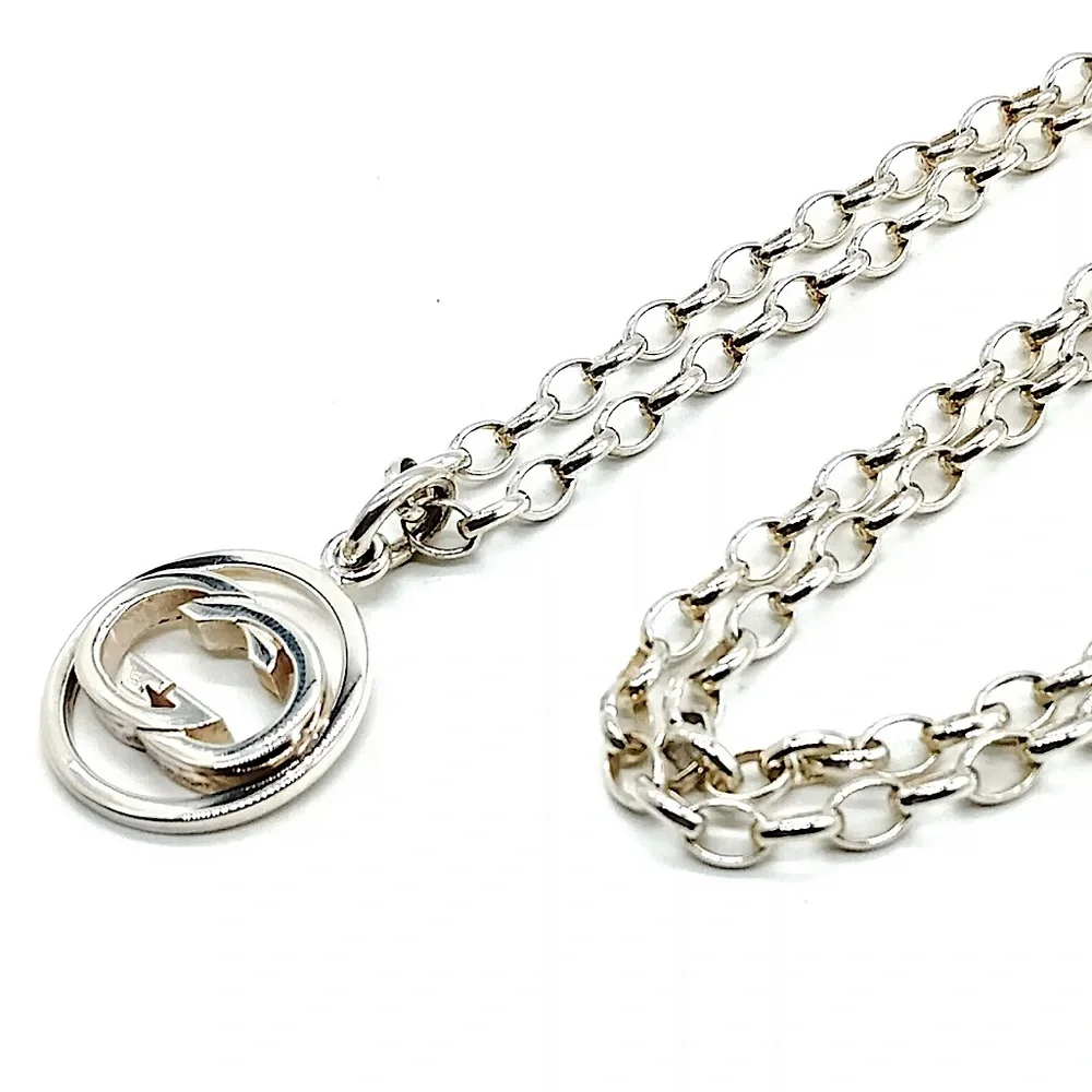 GUCCI Interlinked GG Sterling Silver Pedant on Open Link Chain 21 inches long